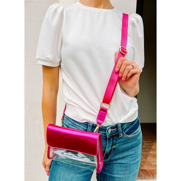 Tatum Convertible Clear Sling Belt Crossbody Bag Metallic Fuchsia - Picture 5 of 6
